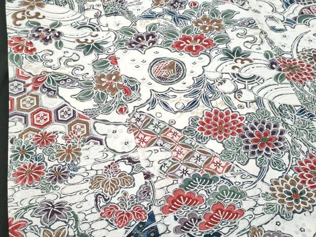 平和屋着物■上質な小紋　型染め　吉祥花文　正絹　逸品　CABA7879fb