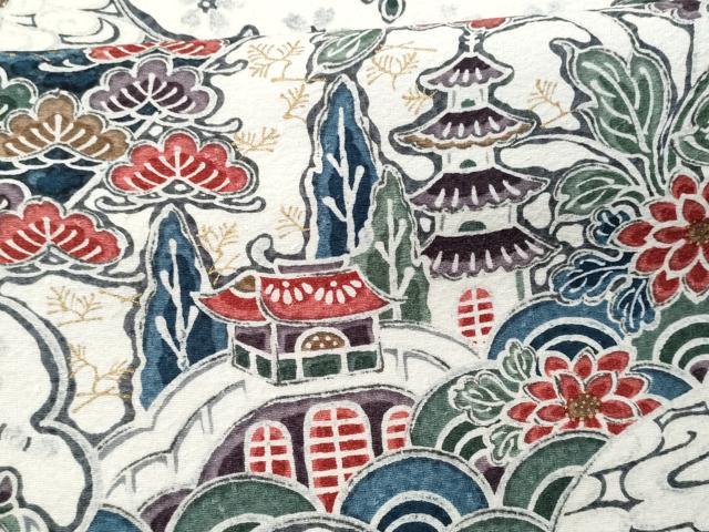 平和屋着物■上質な小紋　型染め　吉祥花文　正絹　逸品　CABA7879fb
