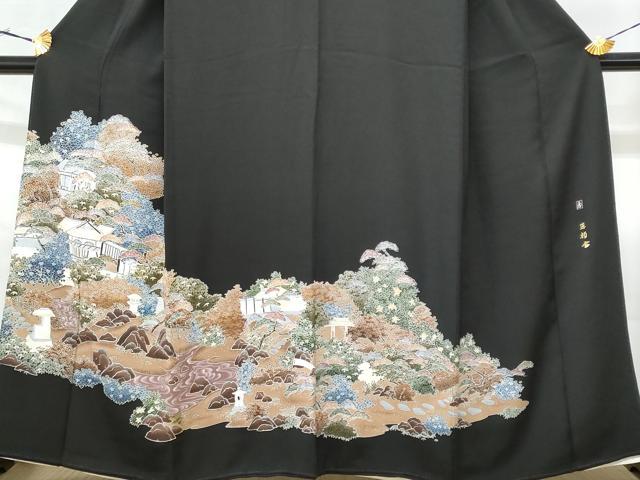 平和屋着物■豪華黒留袖　友禅　作家物　風景文　正絹　逸品　CABA7899fb