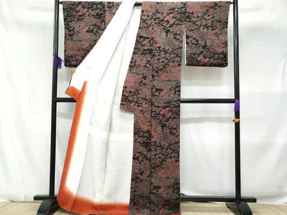 平和屋着物■上質な小紋　流水地紙重ね花文　黒地　鬼しぼ縮緬　正絹　逸品　CABA7904fb
