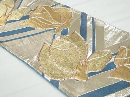 平和屋着物◎六通柄袋帯 駒刺繍 舞花文 金銀糸 正絹 逸品 CABA7937fb