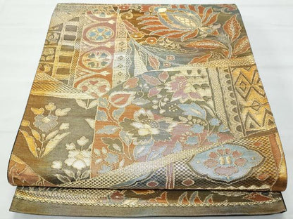平和屋着物◎六通柄袋帯 切嵌更紗花文 金銀糸 正絹 逸品 CABA7945fb