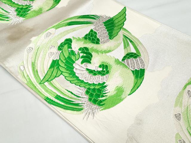 平和屋着物◎六通柄袋帯 鳳凰圓文 銀糸 正絹 逸品 CABA7948fb