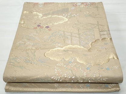 平和屋着物◎六通柄袋帯 唐織 雲取り屏風花文 金銀糸 正絹 逸品 CABA7951fb