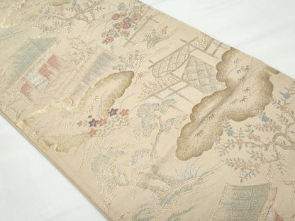 平和屋着物◎六通柄袋帯 唐織 雲取り屏風花文 金銀糸 正絹 逸品 CABA7951fb