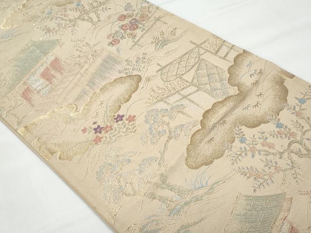 平和屋着物◎六通柄袋帯 唐織 雲取り屏風花文 金銀糸 正絹 逸品 CABA7951fb