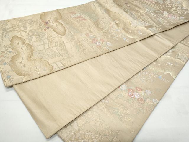 平和屋着物◎六通柄袋帯 唐織 雲取り屏風花文 金銀糸 正絹 逸品 CABA7951fb
