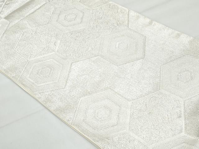 平和屋着物◎全通柄袋帯 亀甲枝花文 銀糸 正絹 逸品 CABA7952fb