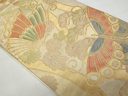平和屋着物◎六通柄袋帯 立涌舞蝶花文 金銀糸 正絹 逸品 CABA7960fb