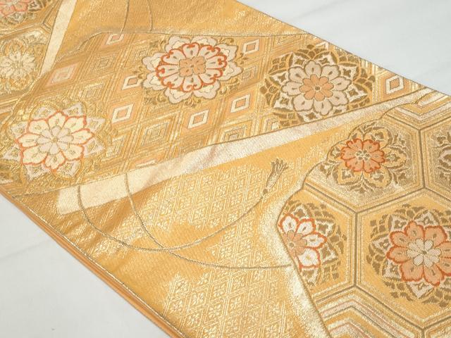 平和屋着物◎六通柄袋帯 正倉院花文 金糸 正絹 逸品 CABA7964fb
