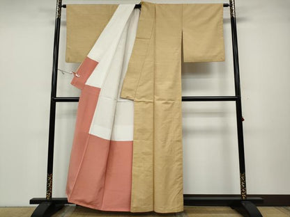 平和屋着物●上質な紬　卵色　正絹　逸品　CABA8012ut
