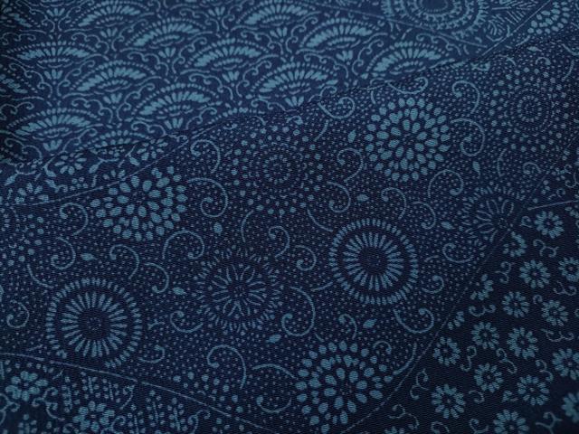 平和屋着物●上質な小紋 藍 型染め 菊草花文 正絹 逸品 CABA8013ut