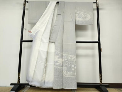 平和屋着物●訪問着 絞り 流水風景花文 正絹 逸品 CABA8015ut