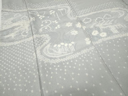 平和屋着物●訪問着 絞り 流水風景花文 正絹 逸品 CABA8015ut