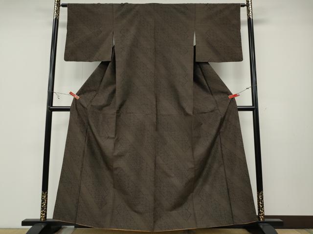平和屋着物●上質な紬　斜線麻の葉吉祥文　正絹　逸品　CABA8023ut
