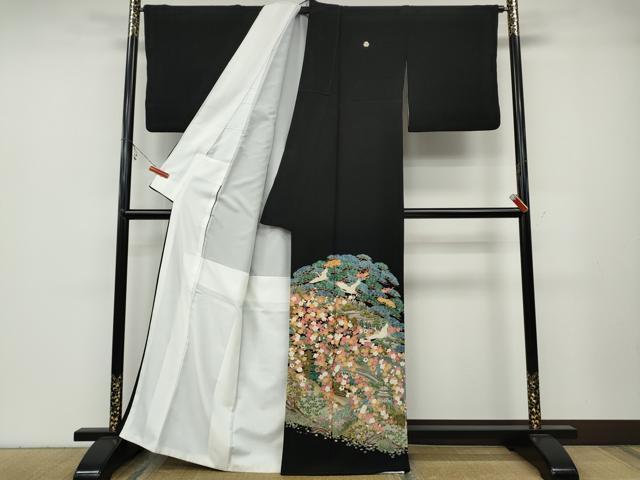 平和屋着物●豪華黒留袖　友禅　作家物　飛鶴風景草花文　正絹　逸品　CABA8024ut