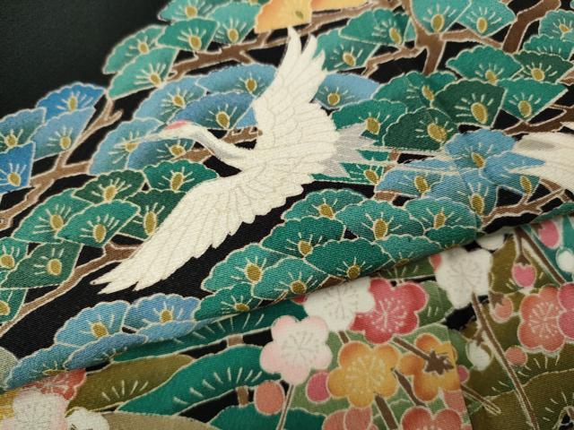 平和屋着物●豪華黒留袖　友禅　作家物　飛鶴風景草花文　正絹　逸品　CABA8024ut