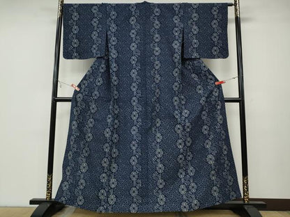 平和屋着物●久留米絣　単衣　紗綾形花間道　綿　逸品　CABA8032ut