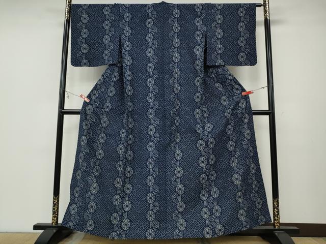 平和屋着物●久留米絣　単衣　紗綾形花間道　綿　逸品　CABA8032ut