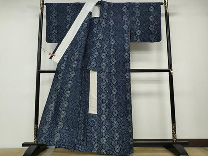 平和屋着物●久留米絣　単衣　紗綾形花間道　綿　逸品　CABA8032ut