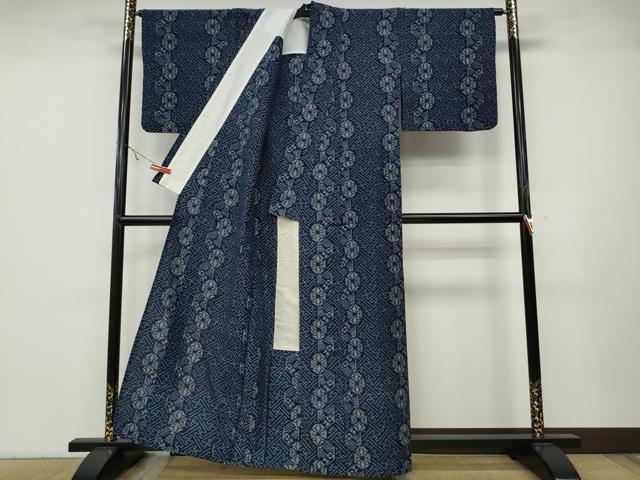 平和屋着物●久留米絣　単衣　紗綾形花間道　綿　逸品　CABA8032ut