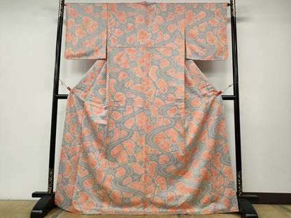 平和屋着物●上質な小紋　絞り　流水枝梅文　正絹　逸品　CABA8035ut