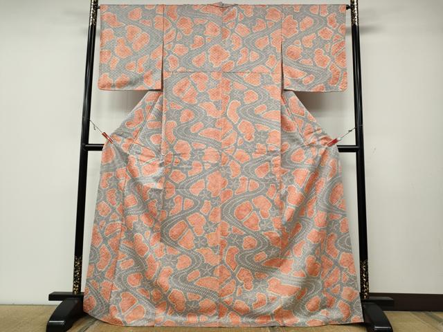 平和屋着物●上質な小紋　絞り　流水枝梅文　正絹　逸品　CABA8035ut