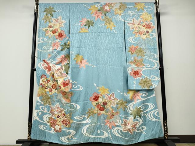 平和屋着物●創業460年・千總　振袖　駒刺繍　流水草花文　金彩　正絹　逸品　CABA8040ut