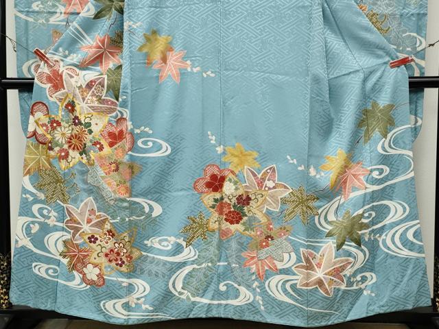 平和屋着物●創業460年・千總　振袖　駒刺繍　流水草花文　金彩　正絹　逸品　CABA8040ut