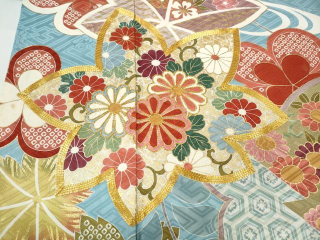平和屋着物●創業460年・千總　振袖　駒刺繍　流水草花文　金彩　正絹　逸品　CABA8040ut
