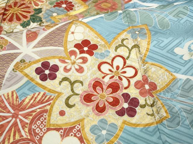 平和屋着物●創業460年・千總　振袖　駒刺繍　流水草花文　金彩　正絹　逸品　CABA8040ut