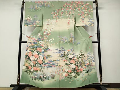 平和屋着物●十日町友禅作家　岡村蒼風　訪問着　草花文　暈し染め　正絹　逸品　CABA8042ut