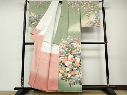 平和屋着物●十日町友禅作家　岡村蒼風　訪問着　草花文　暈し染め　正絹　逸品　CABA8042ut