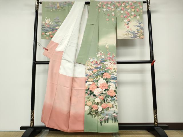 平和屋着物●十日町友禅作家　岡村蒼風　訪問着　草花文　暈し染め　正絹　逸品　CABA8042ut