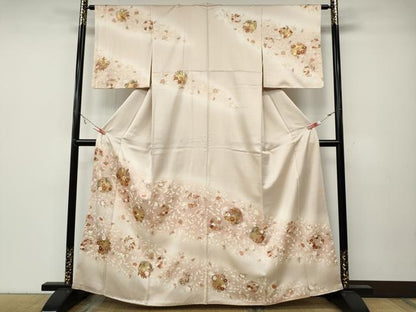 平和屋着物●訪問着　駒刺繍　草花丸文　暈し染め　金彩　正絹　逸品　CABA8058ut