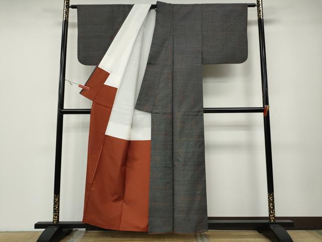 平和屋着物●本場大島紬　7マルキ　変わり格子　正絹　逸品　CABA8059ut