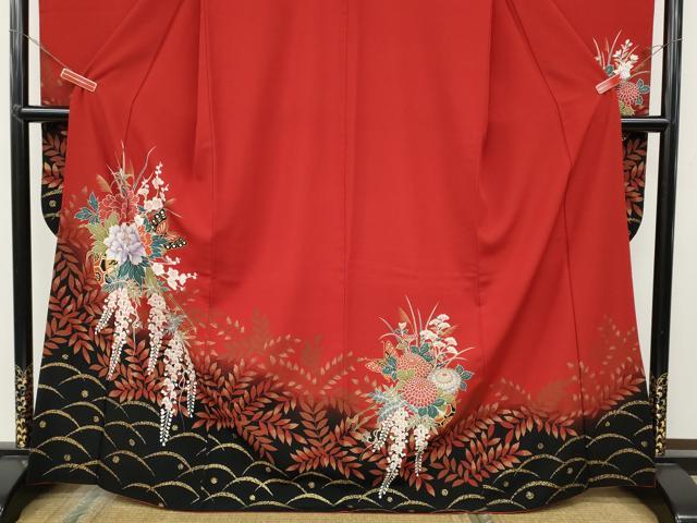 平和屋着物●豪華振袖　舞蝶花車文　金彩　洗える着物　CABA8101ut