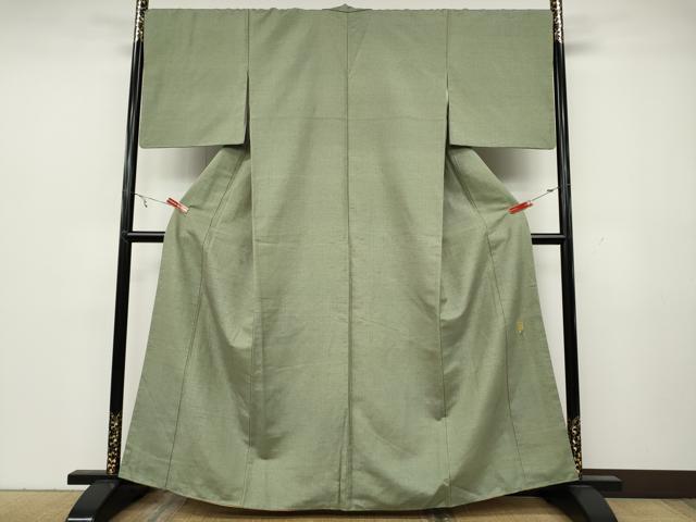 平和屋着物●上質な紬 作家物 山葵色 まるやま扱い 正絹 逸品 CABA8104ut
