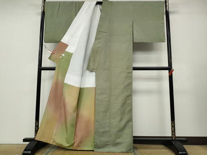 平和屋着物●上質な紬 作家物 山葵色 まるやま扱い 正絹 逸品 CABA8104ut