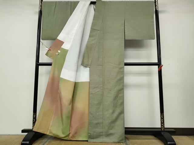 平和屋着物●上質な紬 作家物 山葵色 まるやま扱い 正絹 逸品 CABA8104ut