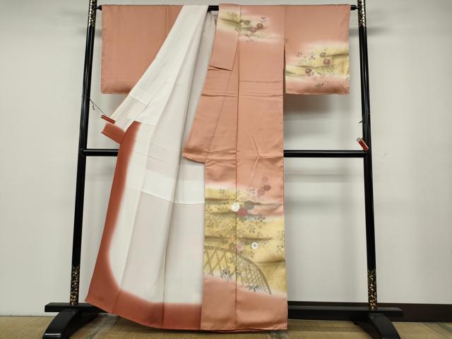 平和屋着物●訪問着　籬枝花文　暈し染め　金彩　正絹　逸品　CABA8121ut