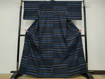 平和屋着物●上質な紬 横段吉祥文 正絹 逸品 CABA8135ut