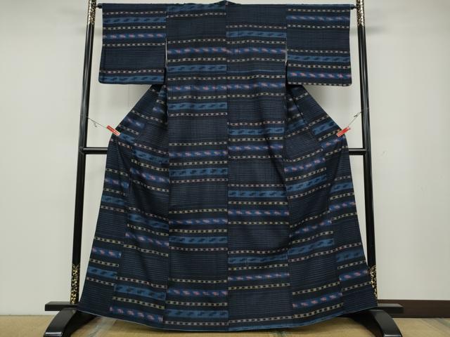 平和屋着物●上質な紬 横段吉祥文 正絹 逸品 CABA8135ut