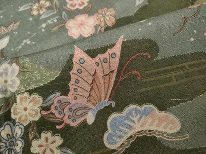 平和屋着物●上質な小紋 紬地 雲取り舞蝶花文 正絹 逸品 CABA8147ut
