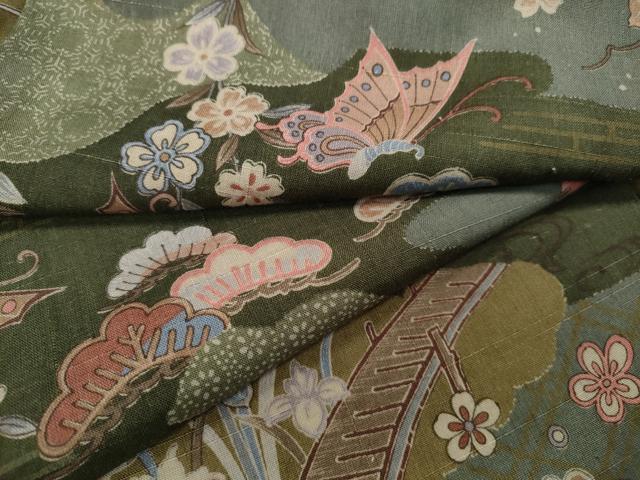 平和屋着物●上質な小紋 紬地 雲取り舞蝶花文 正絹 逸品 CABA8147ut