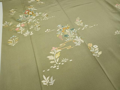 平和屋着物●訪問着　刺繍　草花文　金彩　正絹　逸品　CABA8154ut