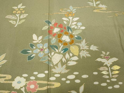 平和屋着物●訪問着　刺繍　草花文　金彩　正絹　逸品　CABA8154ut