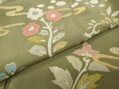 平和屋着物●訪問着　刺繍　草花文　金彩　正絹　逸品　CABA8154ut