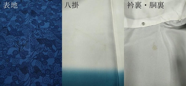 平和屋着物●上質な小紋 作家物 藍 型染め 遠山草花文 鬼しぼ縮緬 正絹 逸品 CABA8171ut
