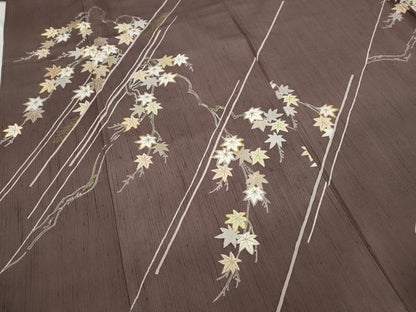 平和屋着物●訪問着 紬地 駒刺繍 枝楓文 金糸 正絹 逸品 CABA8179ut